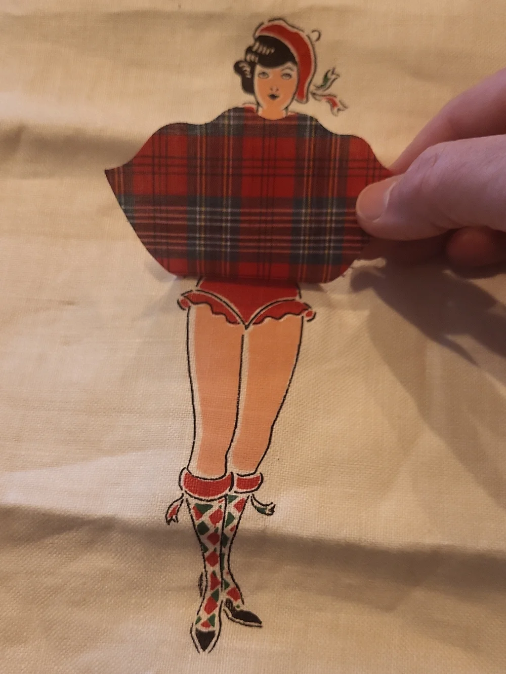 New Vintage Linen Scottish Lass Tea Towel